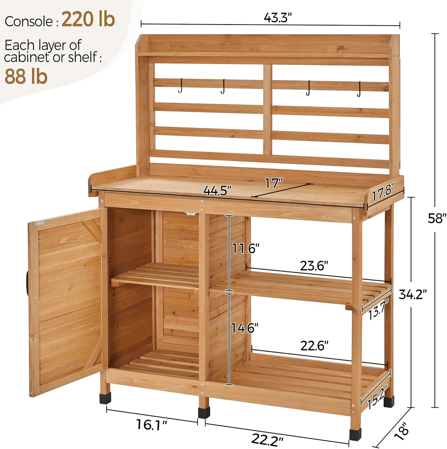 Yaheetech Outdoor Potting Bench, Large Horticulture Work Table Workstation with Storage Cabinet Shelf & Planting Working Console for Patio/Lawn/Garden - Wood - Image 8