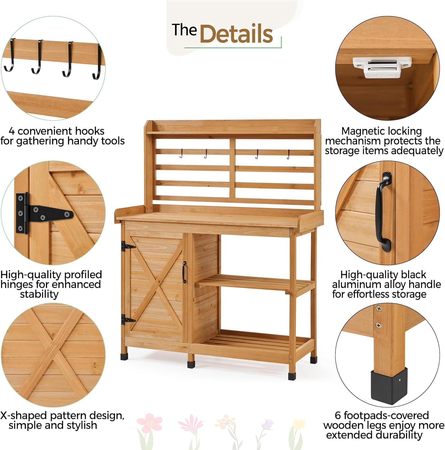 Yaheetech Outdoor Potting Bench, Large Horticulture Work Table Workstation with Storage Cabinet Shelf & Planting Working Console for Patio/Lawn/Garden - Wood - Image 5