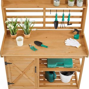 Alternative view of Yaheetech Outdoor Potting Bench, Large Horticulture Work Table Workstation with Storage Cabinet Shelf & Planting Working Console for Patio/Lawn/Garden - Wood