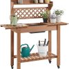 Yaheetech Potting Bench Table Outdoor Garden Horticulture Wooden Workstation Benches w-Sliding Tabletop-Removable Sink-Storage Shelf,Brown - 1