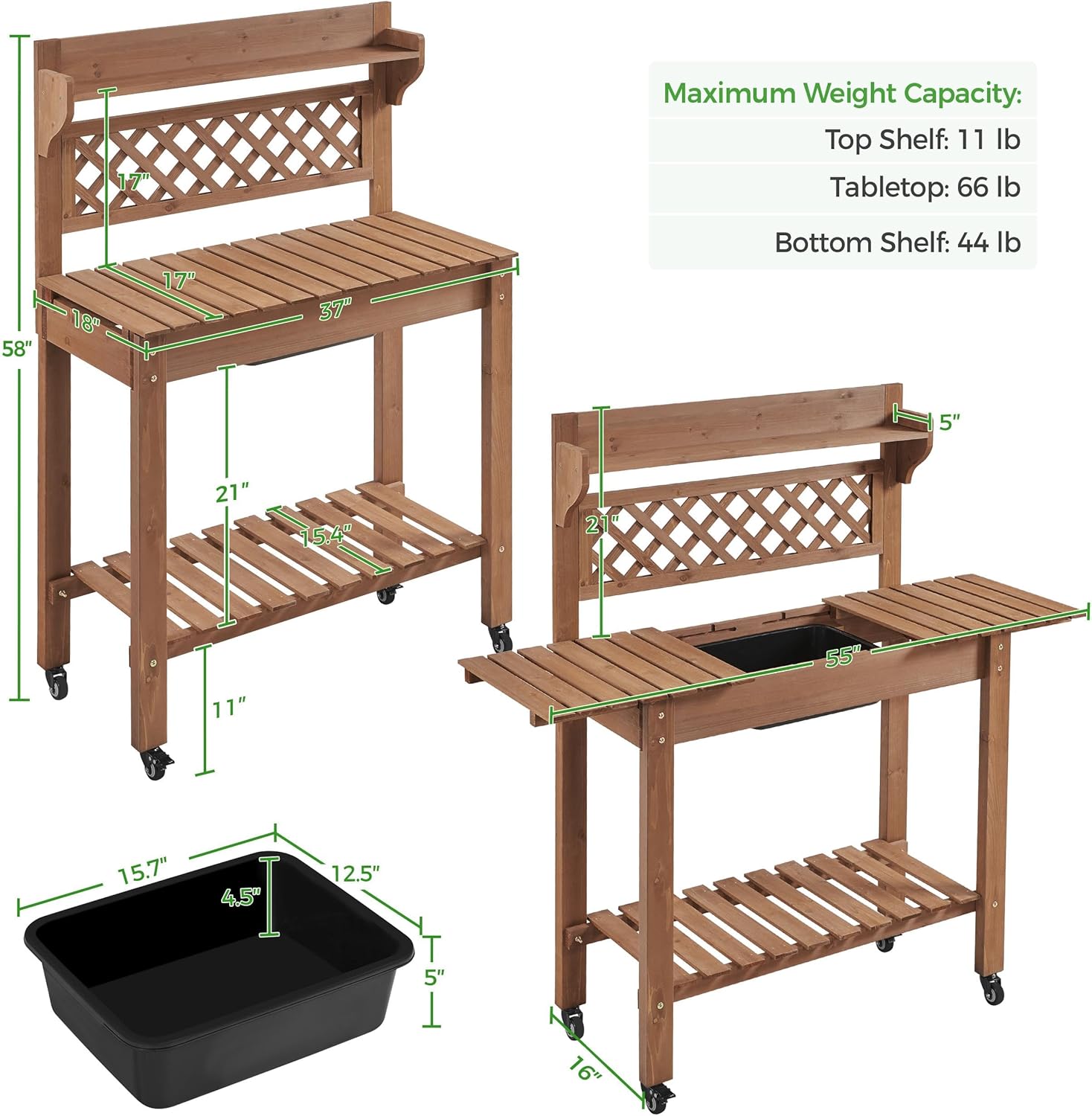 Yaheetech Potting Bench Table Outdoor Garden Horticulture Wooden Workstation Benches w/Sliding Tabletop/Removable Sink/Storage Shelf,Brown - Image 8