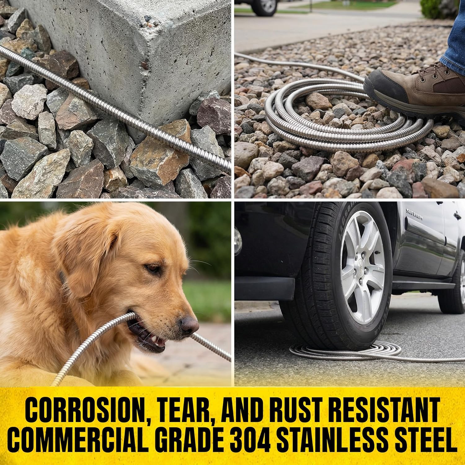 BIONIC STEEL 100 Ft Metal Garden Hose with Sprayer Nozzle, Non Kinking Designed Stainless Steel Heavy Duty Water Hose 100 Ft x 5/8 in. Flexible NON Expandable for Uninterrupted Water Flow, 500 PSI - Image 6
