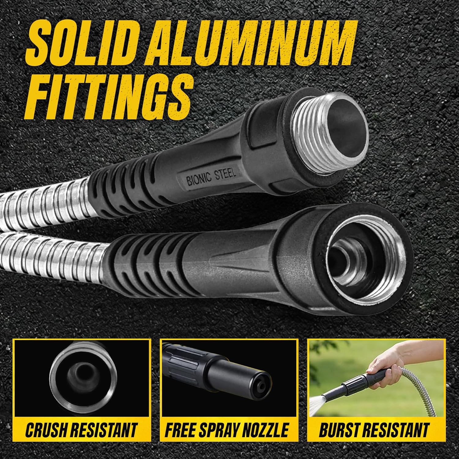 BIONIC STEEL 100 Ft Metal Garden Hose with Sprayer Nozzle, Non Kinking Designed Stainless Steel Heavy Duty Water Hose 100 Ft x 5/8 in. Flexible NON Expandable for Uninterrupted Water Flow, 500 PSI - Image 9