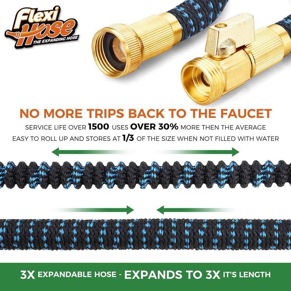 Flexi Hose Expandable Garden Hose with 8 Function Nozzle, 50FT - Lightweight Retractable Garden Hose, Water Hose - No-Kink Flexibility, 3/4 Inch Solid Brass Fittings and Double Latex Core - Image 3