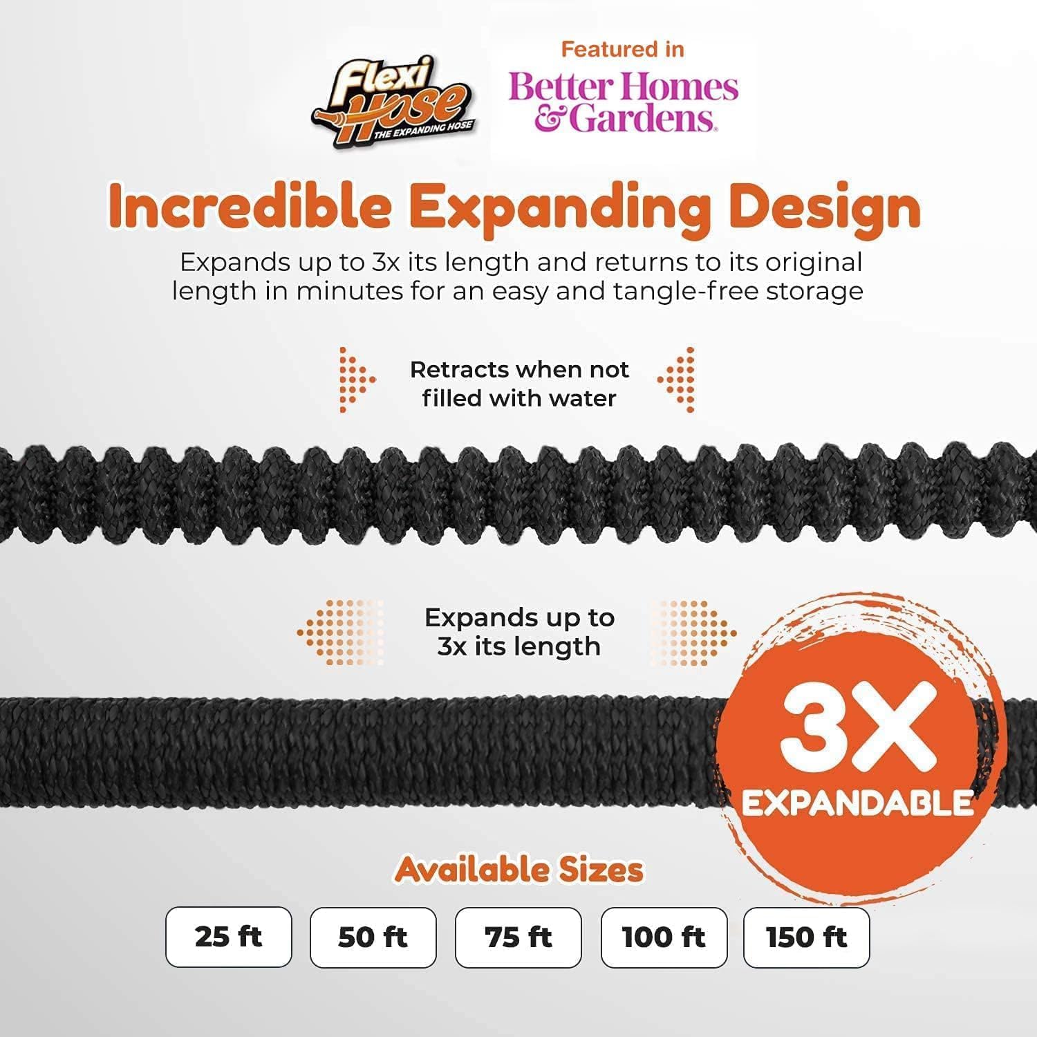 Flexi Hose Expandable Garden Hose with 8 Function Nozzle, 50FT - Lightweight Retractable Garden Hose, Water Hose - No-Kink Flexibility, 3/4 Inch Solid Brass Fittings and Double Latex Core - Image 3