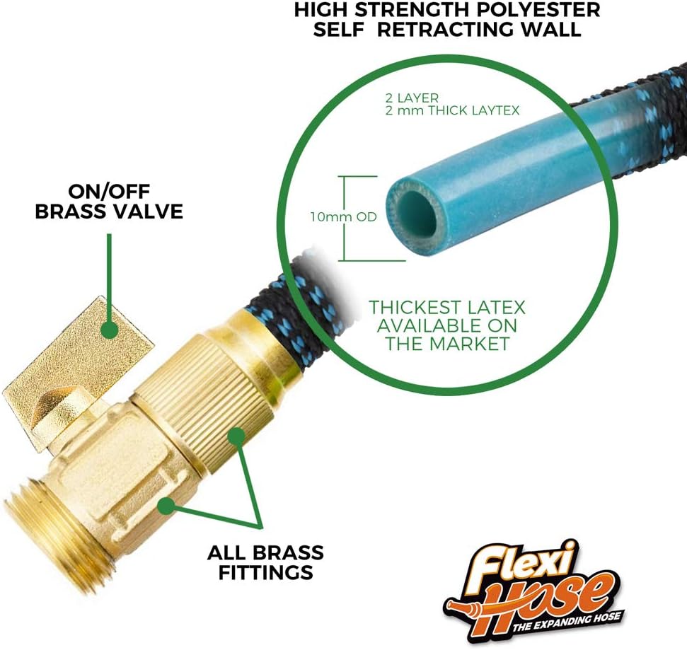 Flexi Hose Expandable Garden Hose with 8 Function Nozzle, 50FT - Lightweight Retractable Garden Hose, Water Hose - No-Kink Flexibility, 3/4 Inch Solid Brass Fittings and Double Latex Core - Image 5