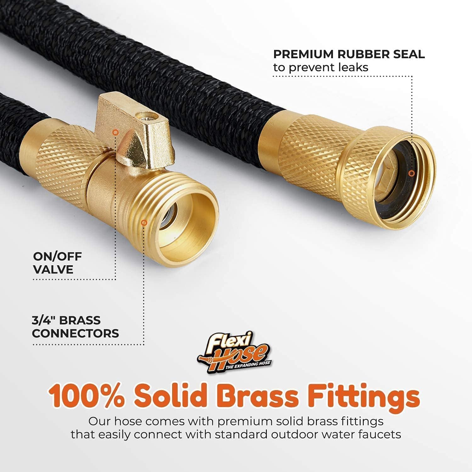 Flexi Hose Expandable Garden Hose with 8 Function Nozzle, 50FT - Lightweight Retractable Garden Hose, Water Hose - No-Kink Flexibility, 3/4 Inch Solid Brass Fittings and Double Latex Core - Image 2