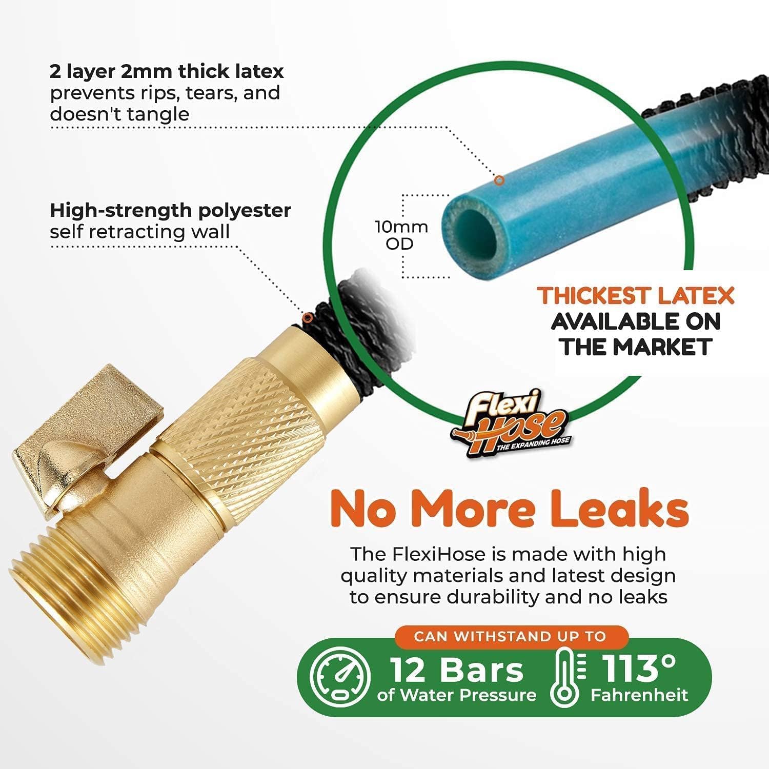 Flexi Hose Plus Expandable Garden Hose with 8 Function Nozzle, 100FT - Lightweight Retractable Garden Hose, Water Hose - No-Kink Flexibility, 3/4 Inch Solid Brass Fittings Includes Hook & Bag - Image 4