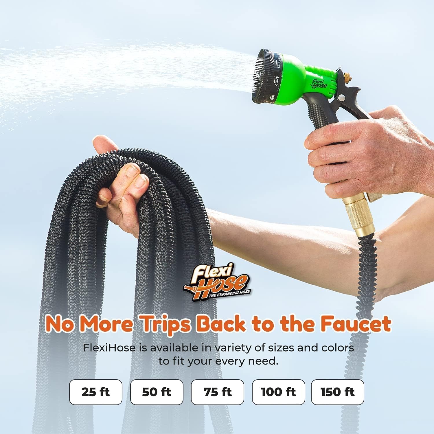 Flexi Hose Plus Expandable Garden Hose with 8 Function Nozzle, 100FT - Lightweight Retractable Garden Hose, Water Hose - No-Kink Flexibility, 3/4 Inch Solid Brass Fittings Includes Hook & Bag - Image 5