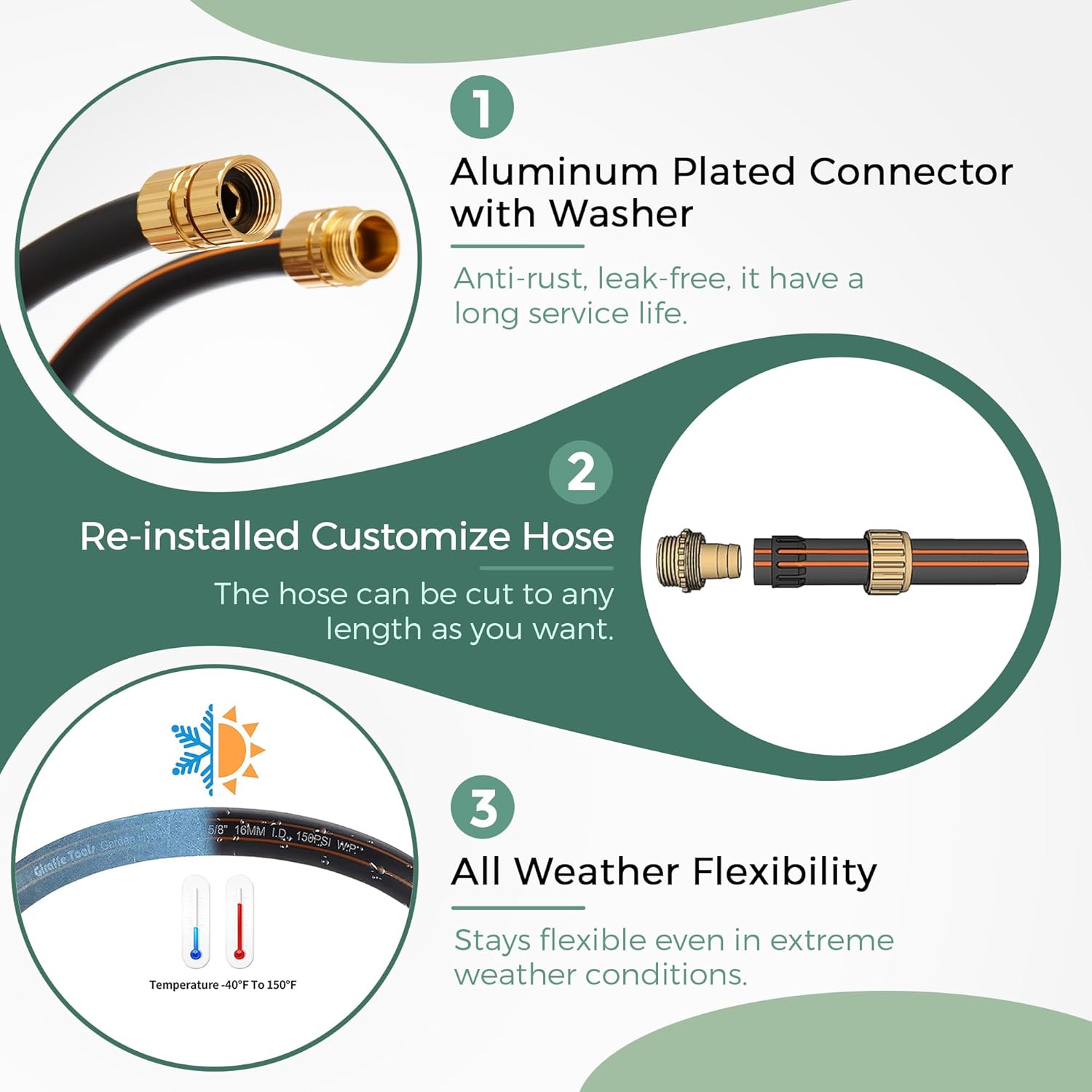 Giraffe Tools Garden Hose 5/8" Custom Length, No Kink, Flexible, Leakproof Water Hose, 600 Burst PSI, 15ft Male Female Fittings,Black Orange - Image 4
