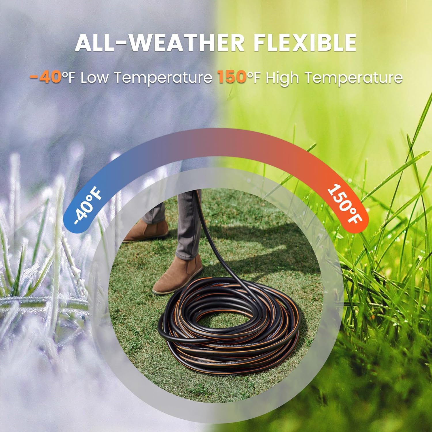 Giraffe Tools Garden Hose 5/8" Custom Length, No Kink, Flexible, Leakproof Water Hose, 600 Burst PSI, 15ft Male Female Fittings,Black Orange - Image 7