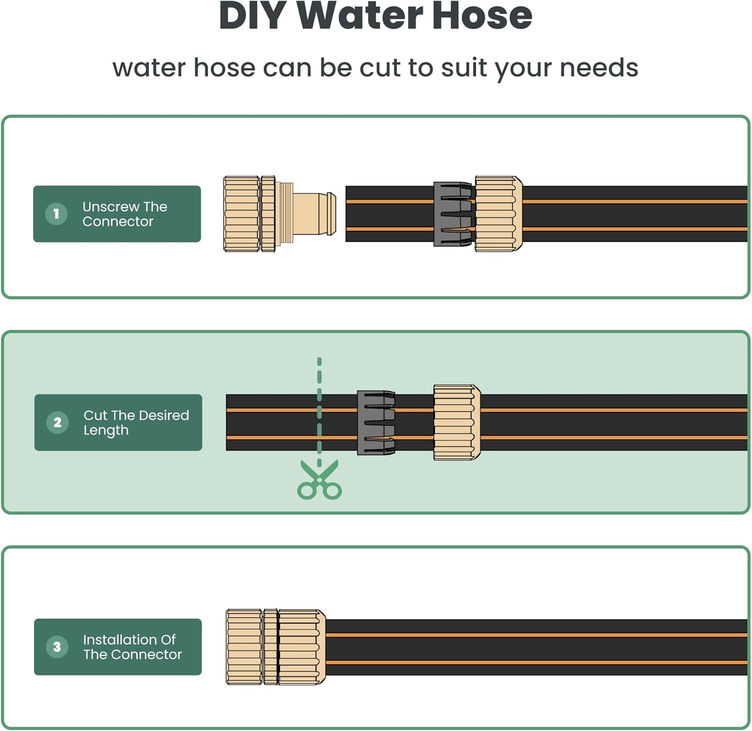 Giraffe Tools Garden Hose 5/8" Custom Length, No Kink, Flexible, Leakproof Water Hose, 600 Burst PSI, 15ft Male Female Fittings,Black Orange - Image 2