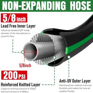 Alternative view of Heavy Duty Garden Hose 25ft, NON-EXPANDABLE Flexible Water Hose, Kink Resistant Lightweight Hybrid Hose, Leakproof Hose Male to Female Fittings