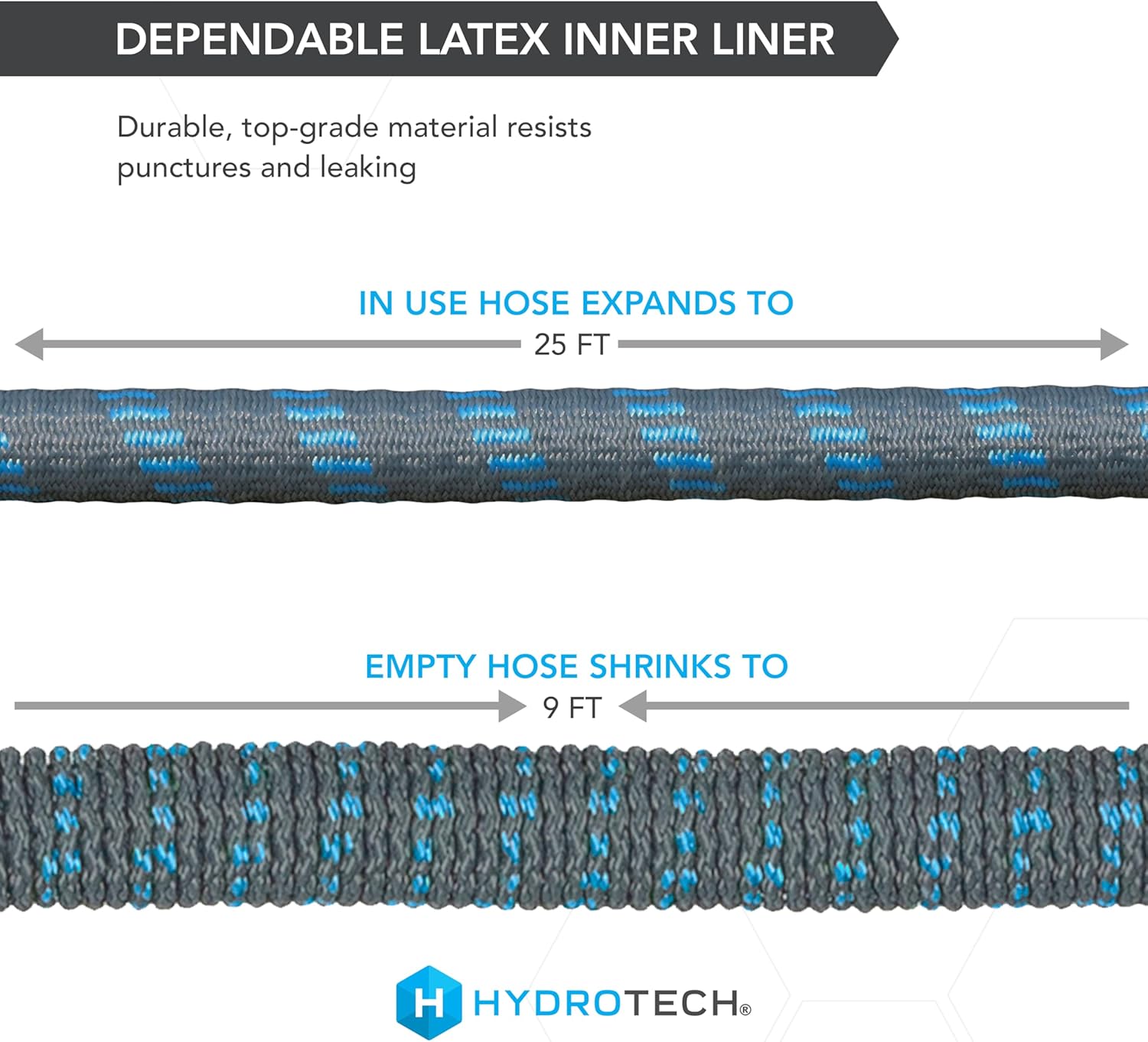 HydroTech 5/8" 25 ft Expandable Garden Hose - Flexible, Lightweight, Durable and Burst-Proof Hose with Reinforced Latex Core and Solid Brass Fittings - Great for Lawn Care, Garden, and Car Washing - Image 6