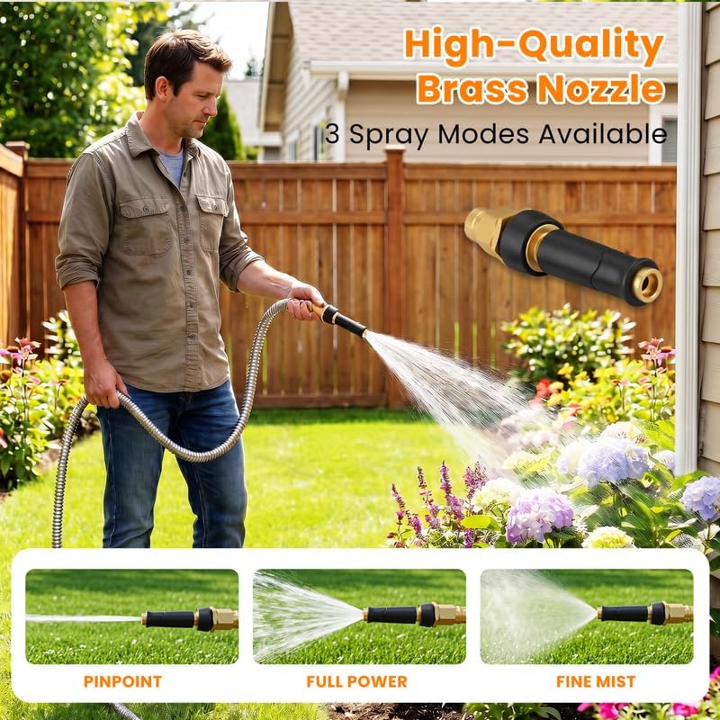 Rosy Earth Stainless Steel Garden Hose 100 FT, Heavy Duty Expandable Water Hose, No-Kink, No Bite, Flexible Garden Hoses for Yard, RV, Car - Image 5