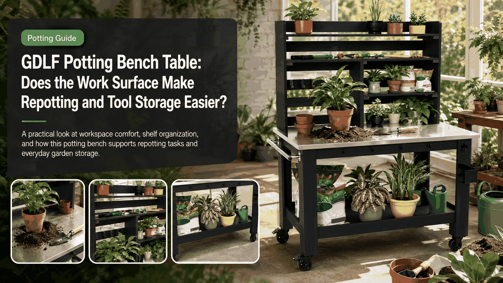 GDLF Potting Bench Table shown for the gardening buying guide