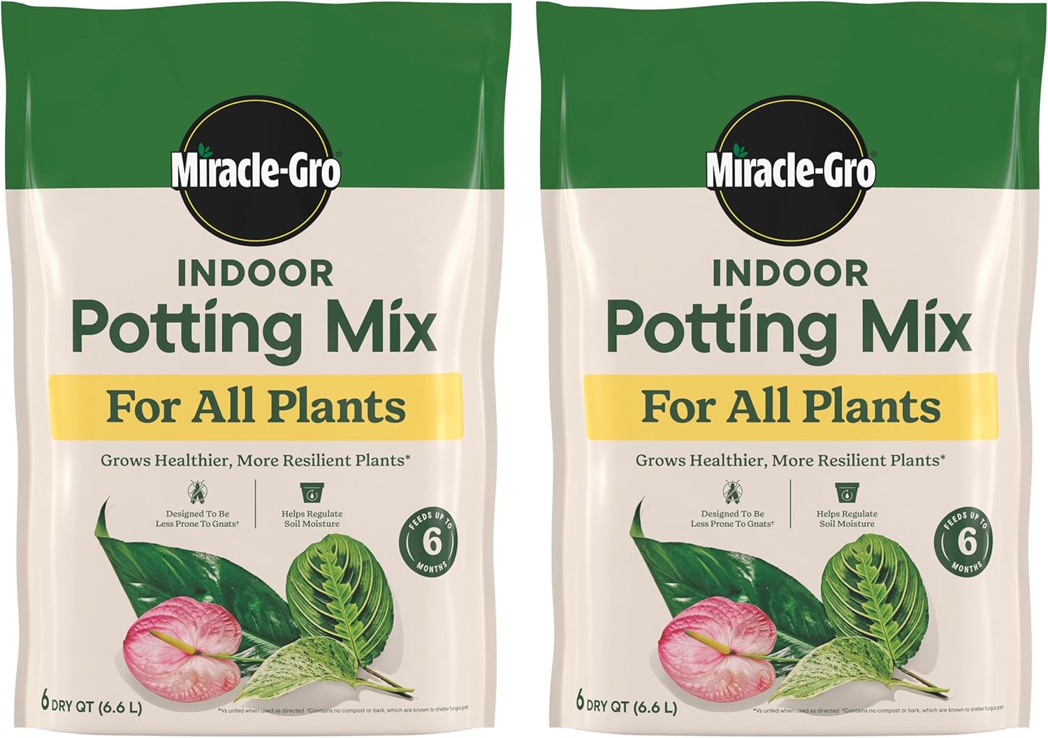 Miracle-Gro Indoor Potting Mix for All Plants, 6 qt., 2-Pack - Use with Houseplants and More, Feeds for up to 6 Months - 1