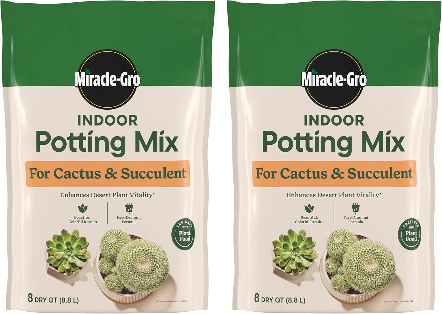Miracle-Gro Indoor Potting Mix for Cactus & Succulent, 8 qt. (2-Pack) - Fast-Draining Cactus and Succulent Potting Mix with Plant Food - 1