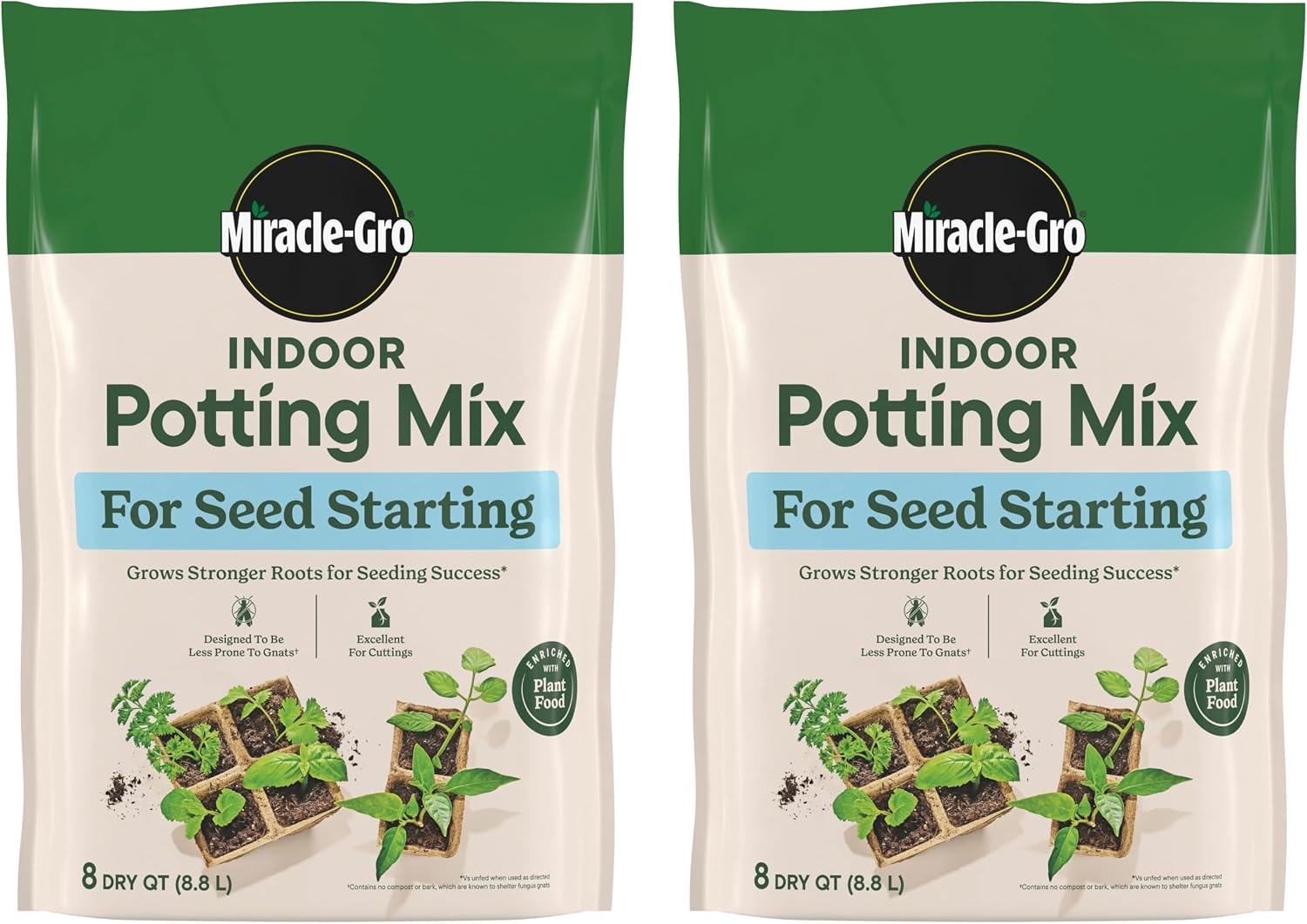 Miracle-Gro Indoor Potting Mix for Seed Starting, 8 qt. (2-Pack) - For Starting Vegetable, Flower, and Herb Seeds Indoors, Excellent for Cuttings - 1