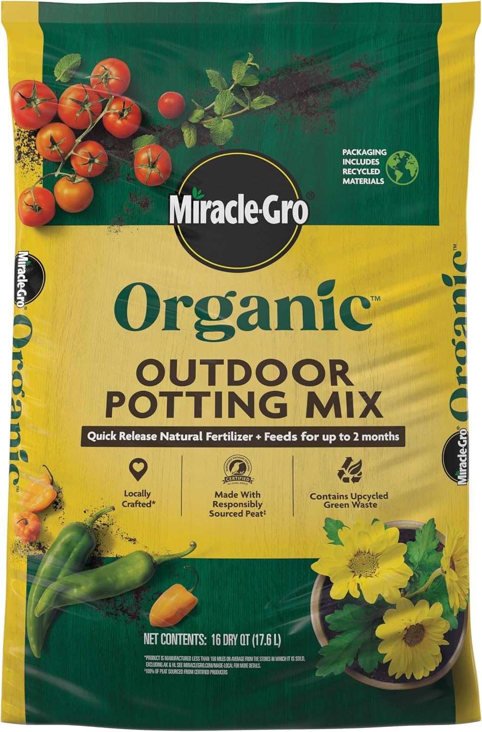 Miracle-Gro Organic Outdoor Potting Mix, 16 qt. - Plant Soil For Outdoor Container Plants, Contains Quick-Release Natural Fertilizer, OMRI Listed - 1