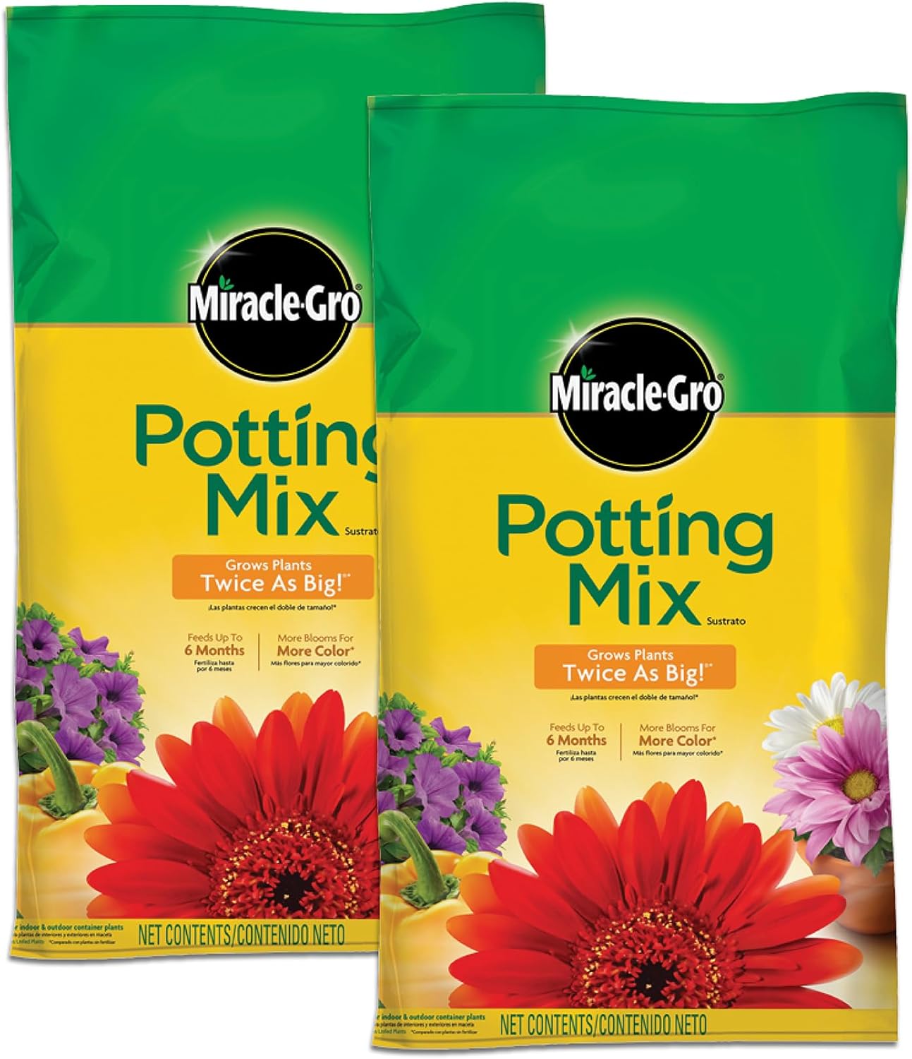 Miracle-Gro Potting Mix, 16 qt. (2-Pack) - For Container Plants, Flowers, Vegetables, Shrubs, Annuals, Perennials, Potting Soil Mix, Feeds up to 6 Months - 1