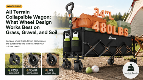 All terrain collapsible wagon wheel design for grass gravel and garden soil