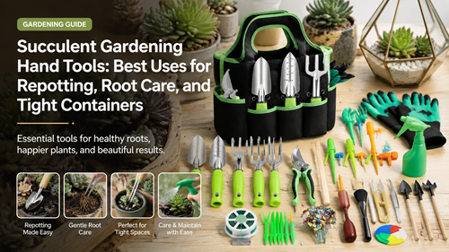 Succulent gardening hand tools for repotting and root care in tight containers