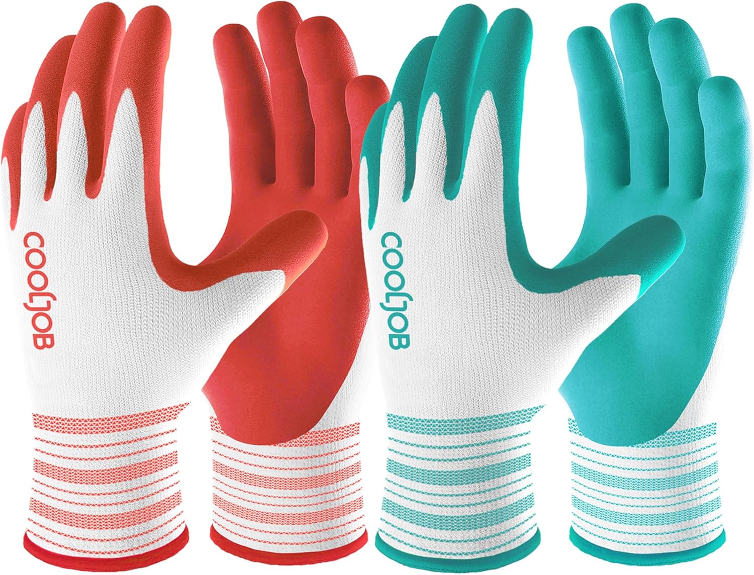 COOLJOB 2 Pairs Gardening Gloves for Women Ladies, Breathable Rubber Coated for Yard Garden, Outdoor Indoor Protective Work with Grip, Medium Size, Red & Green - 1