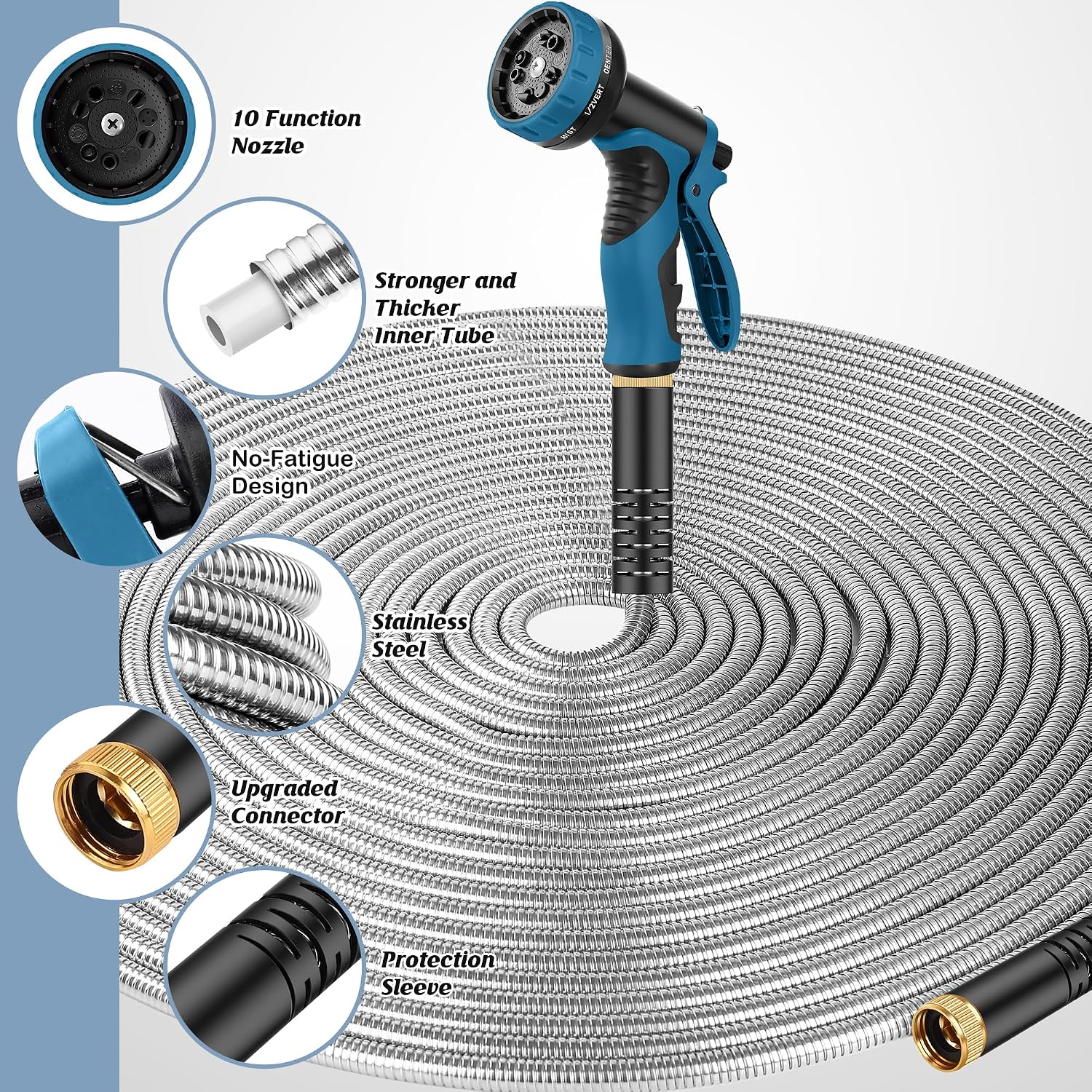 Garden Hose 100FT with 10-Function Nozzle, No-Kink Water Hose - Image 9