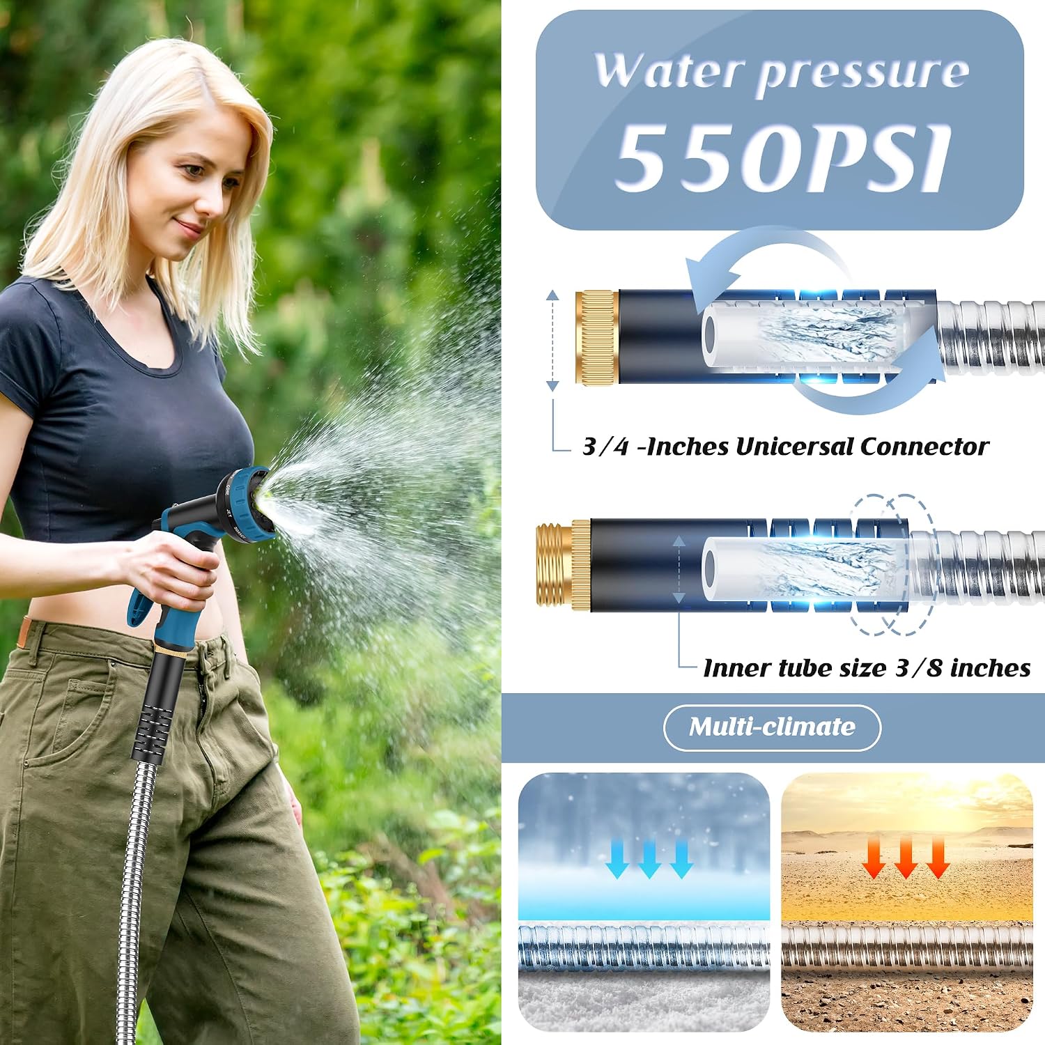 Garden Hose 100FT with 10-Function Nozzle, No-Kink Water Hose - Image 3