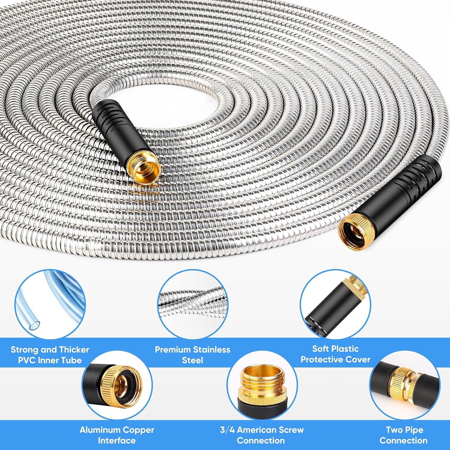 Garden Hose 50 FT, Metal Stainless Steel Water Hose with 10 Function Nozzle - Image 6