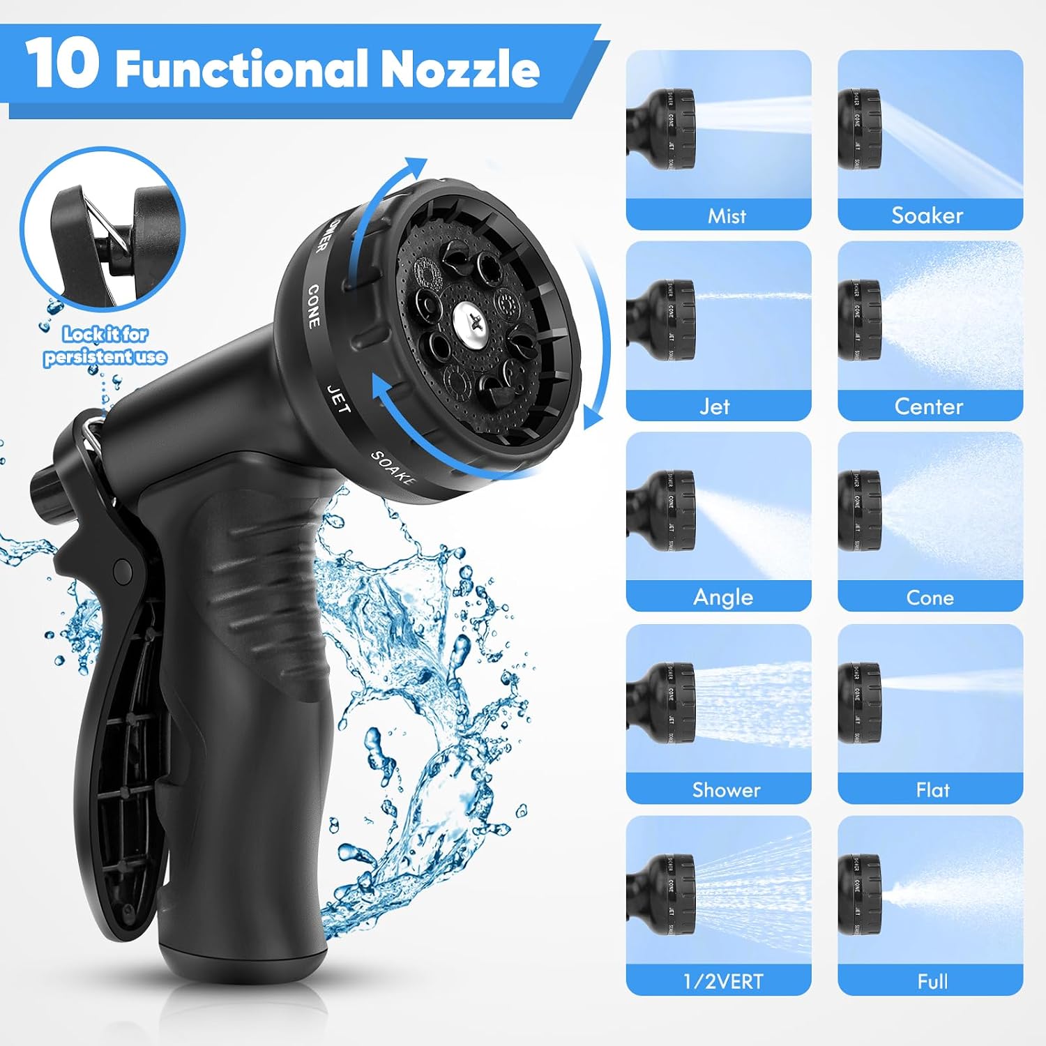 Garden Hose 50 FT, Metal Stainless Steel Water Hose with 10 Function Nozzle - Image 5