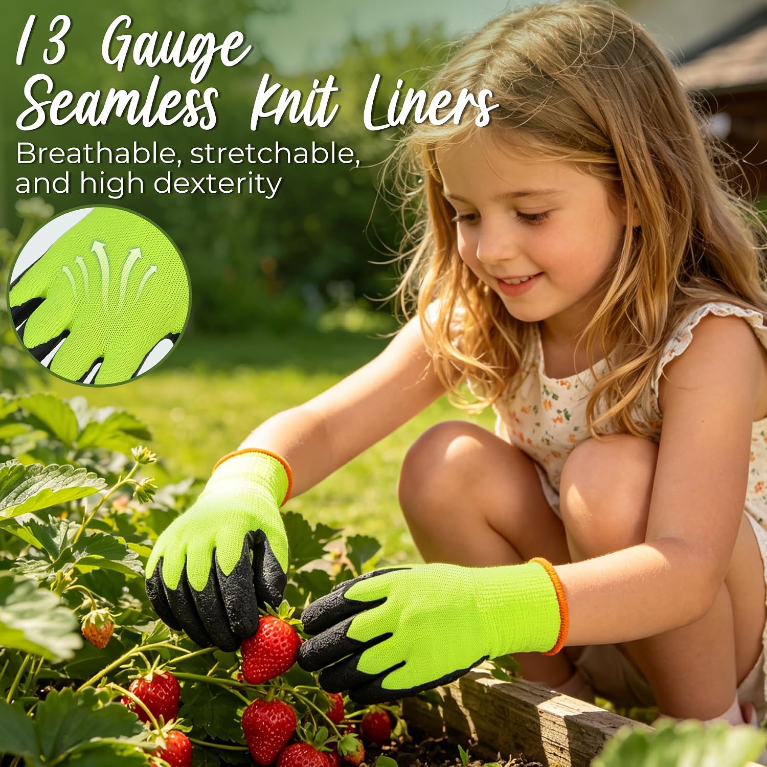 HANDLANDY 2 Pairs Kids Gardening Gloves, Grippy Kids Work Gloves, S - Image 4