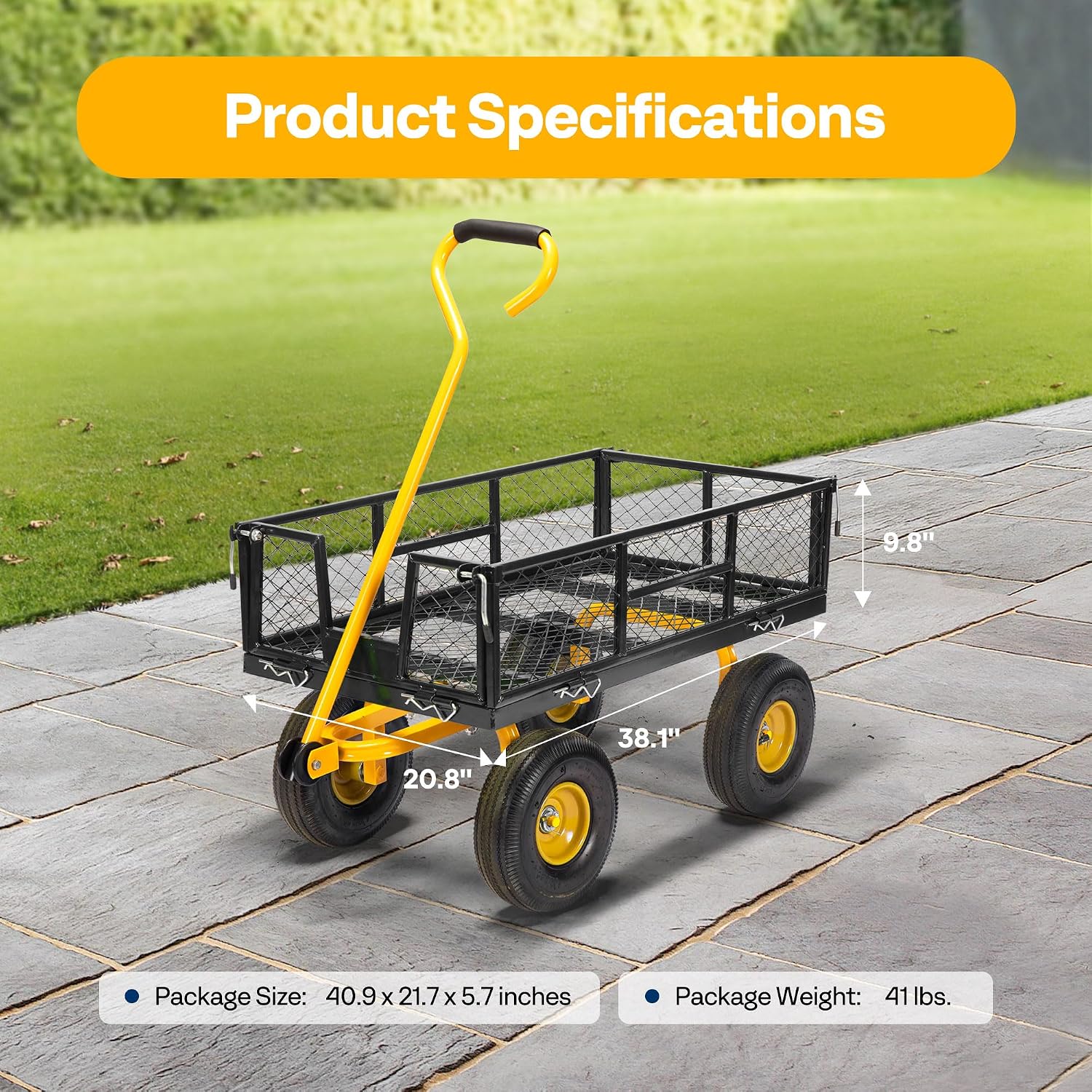 VIVOHOME Heavy Duty 880 Lbs 4.5 Cu Ft Mesh Steel Garden Cart Utility Wagon - Image 7