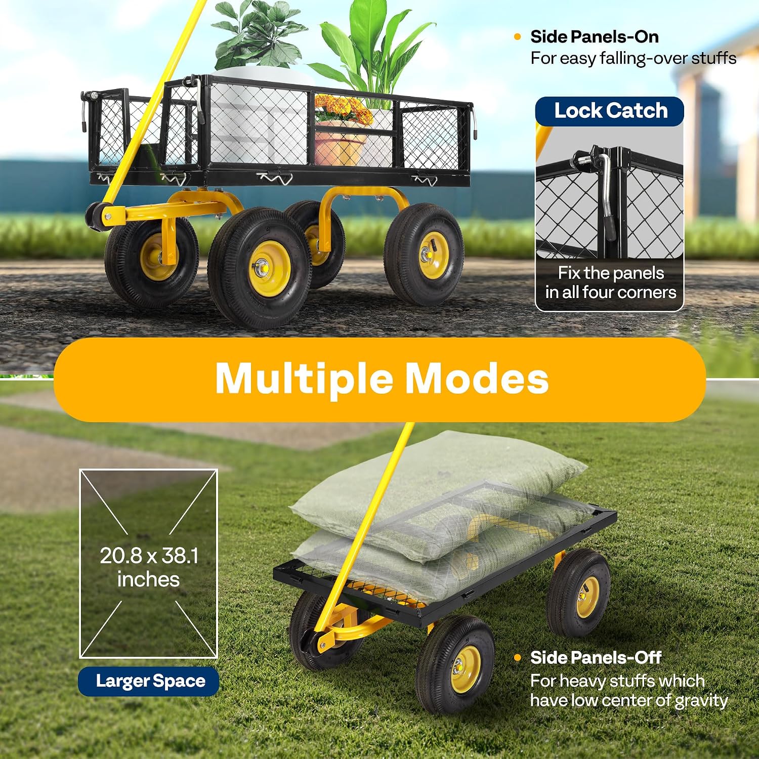 VIVOHOME Heavy Duty 880 Lbs 4.5 Cu Ft Mesh Steel Garden Cart Utility Wagon - Image 3